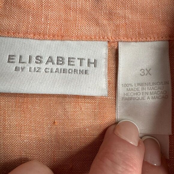 Elisabeth Liz Claiborne Women Linen Oversized Button Up Shirt Peach 3X Lagenlook - Picture 5 of 7
